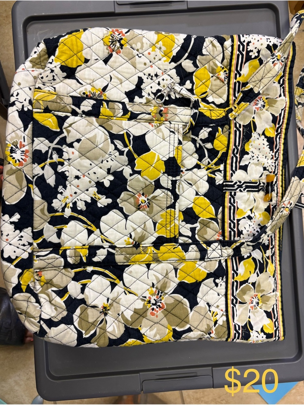 Vera Bradley Navy, Yellow & White Quilted Floral Tote